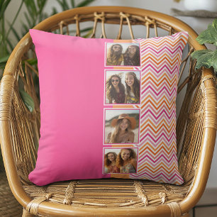 4 Foto Collage Heet Roze Oranje Chevrons Kussen
