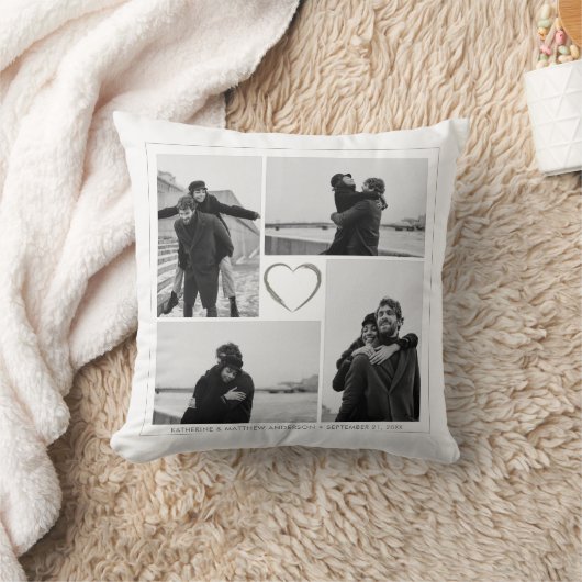 4 Foto Collage Huwelijksjubileum Naam & Datum Kussen (Deken)