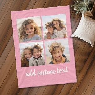 4 foto collage - je kan de roze kleur veranderen fleece deken