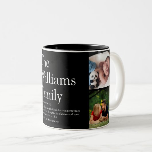 4 Foto Collage Jouw Familie Definitie Tweekleurige Koffiemok (Voorkant rechts)