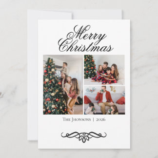 4 Foto Collage Kerstmis met Krullerig Schrift Bedankkaart