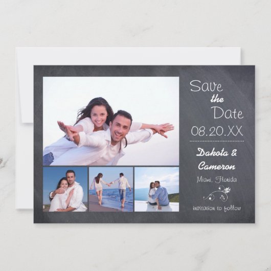 4 foto collage krijtbord - Bewaar de datum Save The Date (Voorkant)