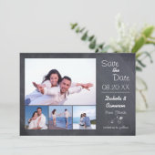 4 foto collage krijtbord - Bewaar de datum Save The Date (Staand voorkant)
