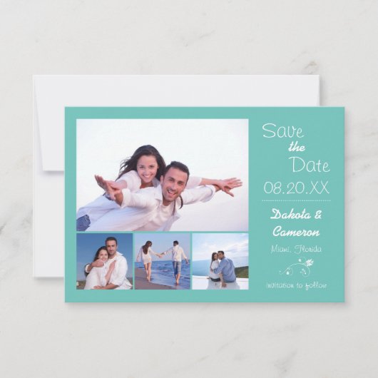 4 foto collage Lichtblauw - 3x5 Save the Date (Voorkant)