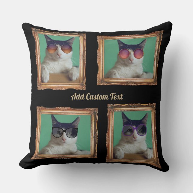 4 Foto Collage  Lijst Katten Dierenfamilie Kussen (Voorkant)