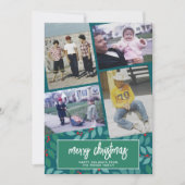 4 Foto-collage - Merry kerst botanisch groen Feestdagenkaart (Voorkant)