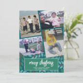 4 Foto-collage - Merry kerst botanisch groen Feestdagenkaart (Staand voorkant)