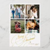 4 foto-collage Merry Kerstelegant script Folie Feestdagenkaart (Voorkant)