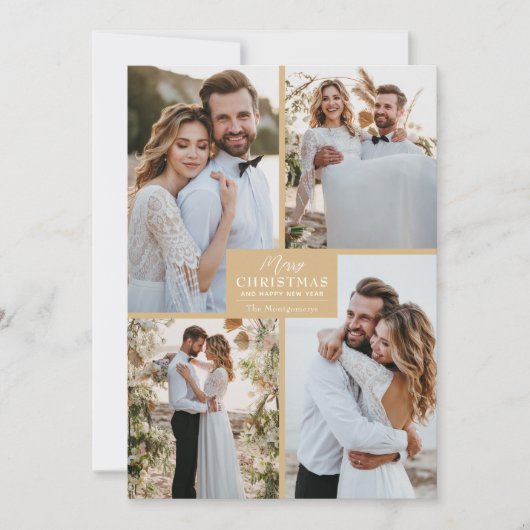 4 Foto Collage Merry Kerstmis Feestdagenkaart (Voorkant)