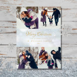 4 Foto Collage Merry Winter Frost Feestdagenkaart<br><div class="desc">Stuur je kerstcadeautjes met deze elegante fotovakantiekaarten. Pas het bericht aan,  vier foto's,  familienaam en datum op een wintervorstachtergrond. Ontworpen door: Thisnotme©</div>