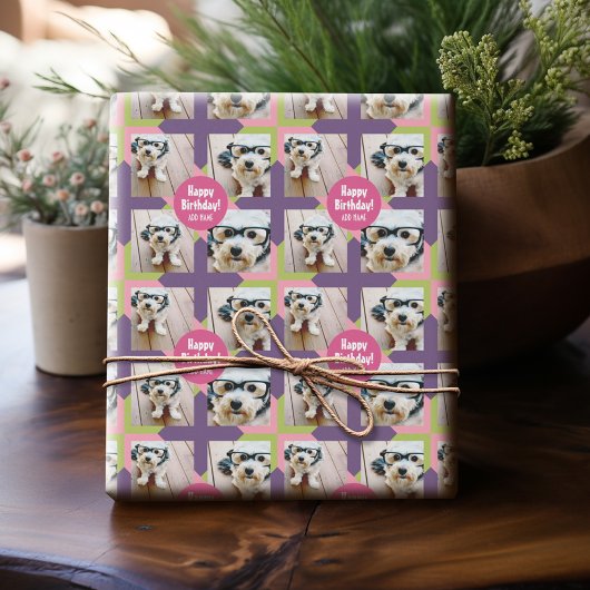 4 Foto collage met aangepaste naam voor een fijne  Cadeaupapier