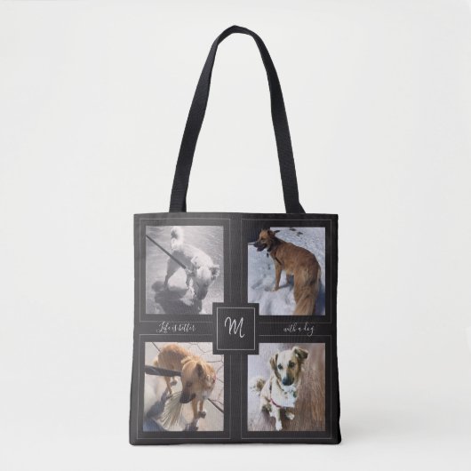 4 Foto collage met Dog Quote Black Canvas tas (Voorkant)