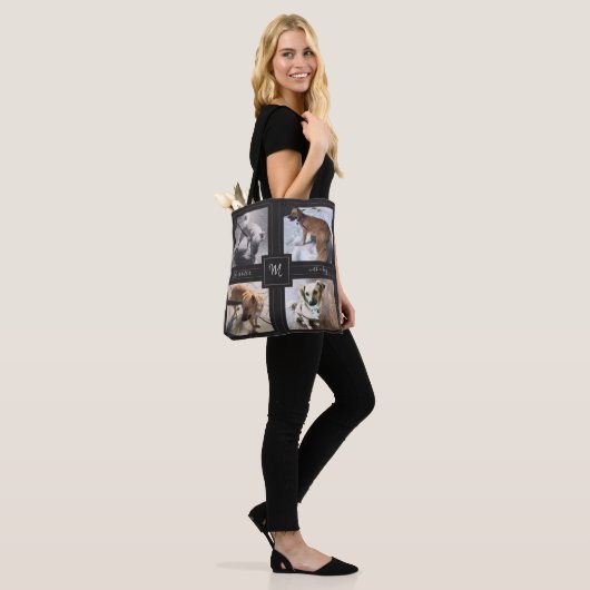 4 Foto collage met Dog Quote Black Canvas tas (Op model)