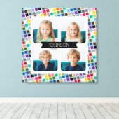 4 Foto collage met een funky kleurrijk vierkant pa Canvas Afdruk (Insitu (Houten vloer))