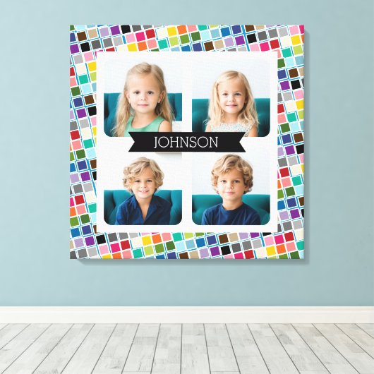 4 Foto collage met een funky kleurrijk vierkant pa Canvas Afdruk (Insitu (Houten vloer))