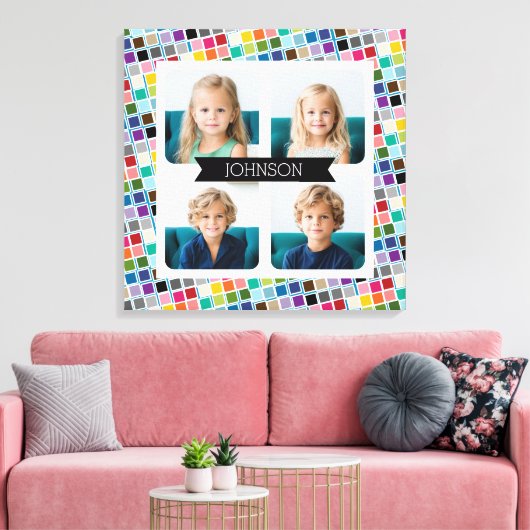 4 Foto collage met een funky kleurrijk vierkant pa Canvas Afdruk (Insitu (Woonkamer))
