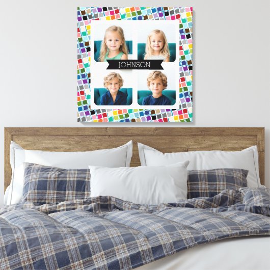 4 Foto collage met een funky kleurrijk vierkant pa Canvas Afdruk (Insitu (Slaapkamer))