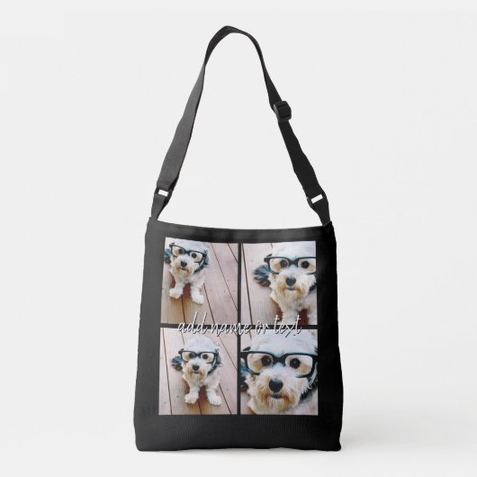 4 Foto collage met handgeschreven naam - zwart Crossbody Tas (Achterkant)