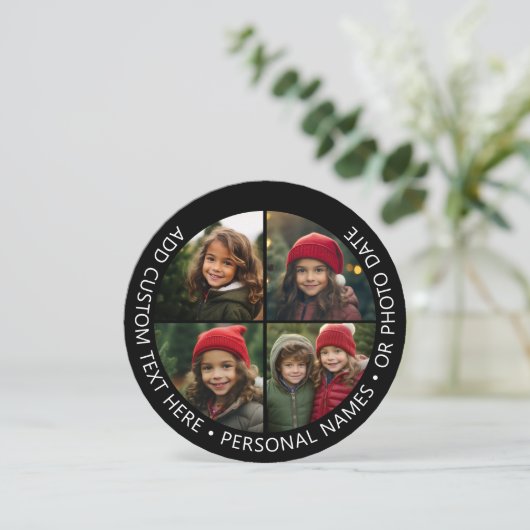 4 Foto Collage met Kromming Aangepaste Tekst Rondo Kaart (Staand voorkant)