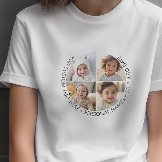 4 foto-collage met kromming aangepaste tekst rondo t-shirt
