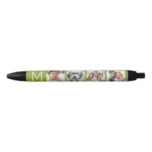 4 foto collage met monogram initiaal - Olijf Zwarte Inkt Pen