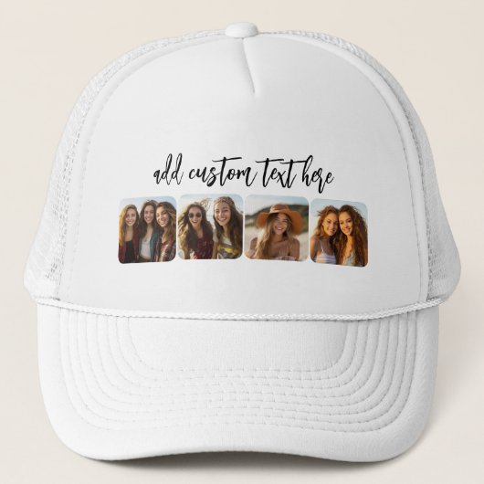 4 Foto Collage met trendy bounce script - wit Trucker Pet (Voorkant)
