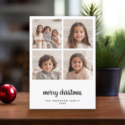 4 Foto Collage Minimale Kerstakerzwart met vier ke Feestdagenkaart