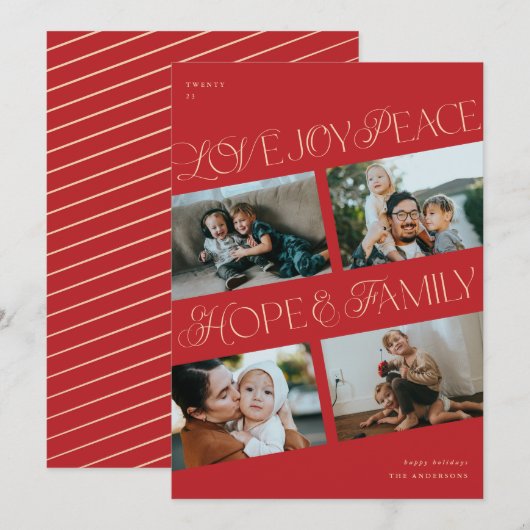 4 Foto Collage Minimalistische Kerst Vakantiekaart Feestdagenkaart (Voorkant / Achterkant)