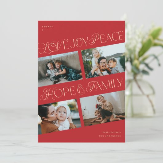 4 Foto Collage Minimalistische Kerst Vakantiekaart Feestdagenkaart (Staand voorkant)