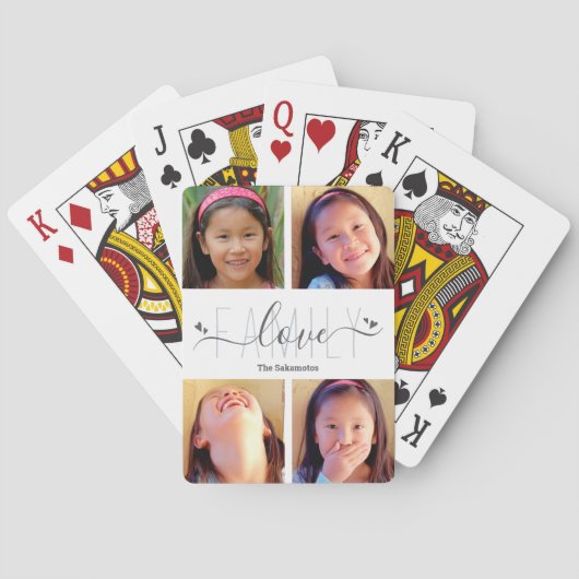 4 Foto Collage Modern Family Love Script Hearts Pokerkaarten (Achterkant)
