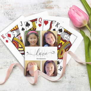 4 Foto Collage Modern Family Love Script Hearts Pokerkaarten