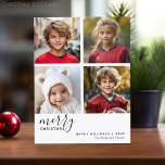 4 Foto-collage - Modern Merry-kerstzwart Feestdagenkaart<br><div class="desc">Gebruik vier afbeeldingen en maak een unieke en trendy Merry kerstgroet met een zwart-wit thema. Als u om het even wat rond moet bewegen,  klik op de aanpassingsknoop om veranderingen aan te brengen.</div>