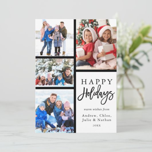 4 Foto Collage Modern Prettige feestdagen Feestdagenkaart (Staand voorkant)
