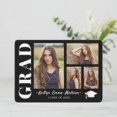 4 Foto Collage Modern Script Black & White Afstude Aankondiging (Staand voorkant)