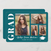 4 Foto Collage Modern Script Blauwgroen Afstudeerd Aankondiging (Voorkant / Achterkant)