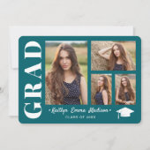 4 Foto Collage Modern Script Blauwgroen Afstudeerd Aankondiging (Voorkant)