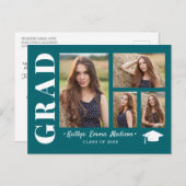 4 Foto Collage Modern Script Blauwgroen Afstudeerd Briefkaart (Voorkant / Achterkant)
