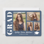 4 Foto Collage Modern Script Dusty Blue Afstudeerd Aankondiging (Voorkant)