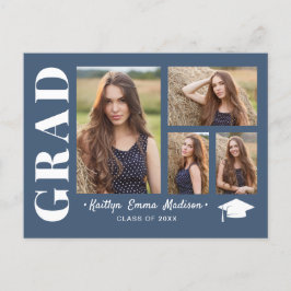 4 Foto Collage Modern Script Dusty Blue Afstudeerd Briefkaart