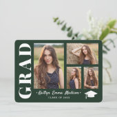 4 Foto Collage Modern Script Green Afstudeerder Aankondiging (Staand voorkant)