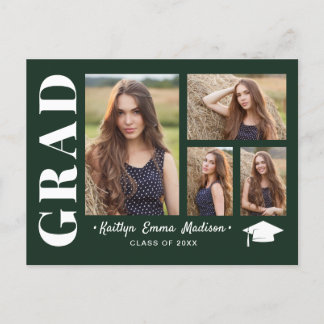 4 Foto Collage Modern Script Green Afstudeerder Briefkaart