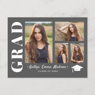 4 Foto Collage Modern Script Grey Afstudeerder Briefkaart
