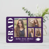 4 Foto Collage Modern Script Paars Afstudeerder Aankondiging (Staand voorkant)