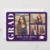 4 Foto Collage Modern Script Paars Afstudeerder Aankondiging (Voorkant)