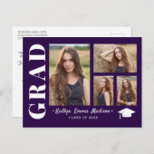 4 Foto Collage Modern Script Paars Afstudeerder Briefkaart (Voorkant / Achterkant)