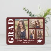 4 Foto Collage Modern Script Red Afstudeerder Aankondiging (Staand voorkant)