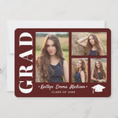 4 Foto Collage Modern Script Red Afstudeerder Aankondiging (Voorkant)