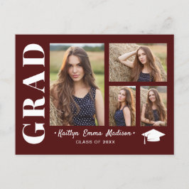 4 Foto Collage Modern Script Red Afstudeerder Briefkaart