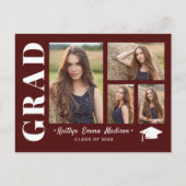 4 Foto Collage Modern Script Red Afstudeerder Briefkaart (Voorkant)