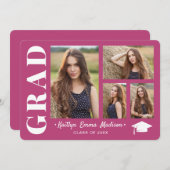 4 Foto Collage Modern Script Roze Afstudeerder Aankondiging (Voorkant / Achterkant)
